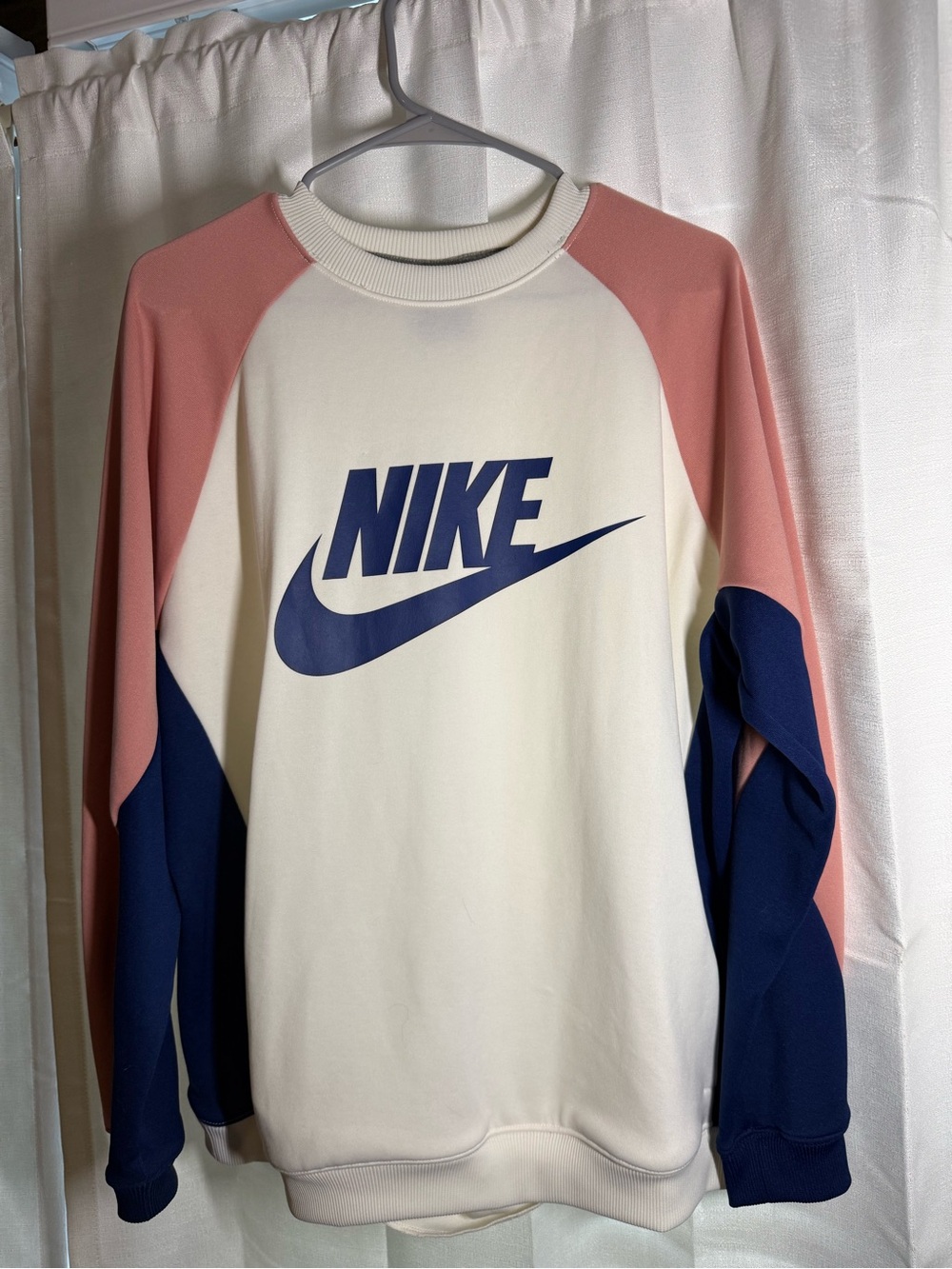 Nike Women Crewneck Sweatshirt - Cream, Pink & Navy Colorblock